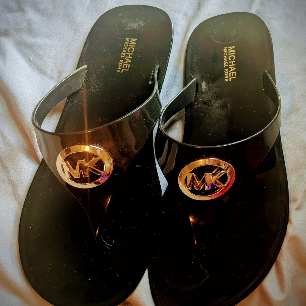 Michael Kors Black Sandals with Gold Logo